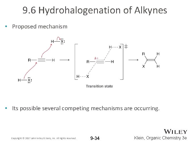 9. 6 Hydrohalogenation of Alkynes • Proposed mechanism • Its possible several competing mechanisms