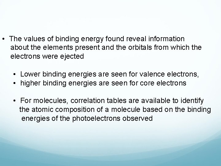  • The values of binding energy found reveal information about the elements present