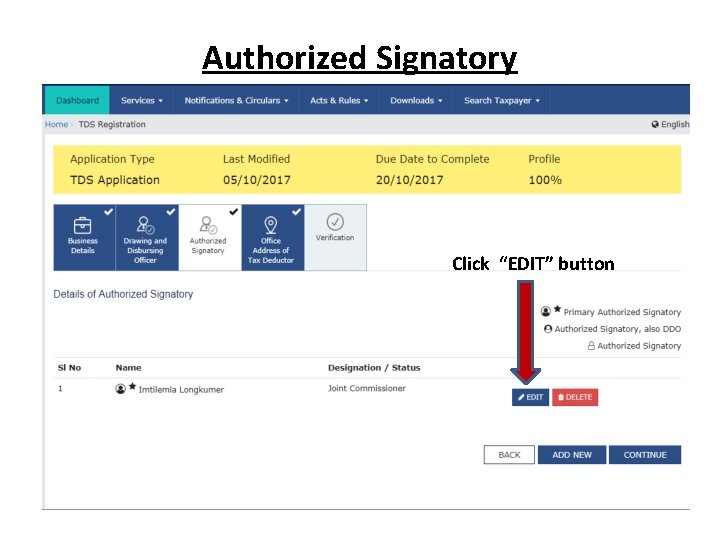 Authorized Signatory Click “EDIT” button 