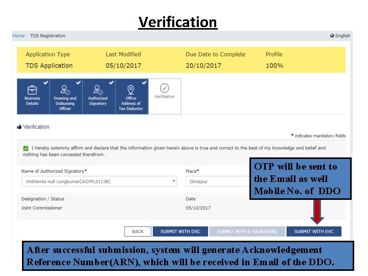 Verification OTP will be sent to the Email as well Mobile No. of DDO