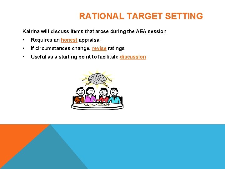 RATIONAL TARGET SETTING Katrina will discuss items that arose during the AEA session • RATIONAL TARGET SETTING Katrina will discuss items that arose during the AEA session •