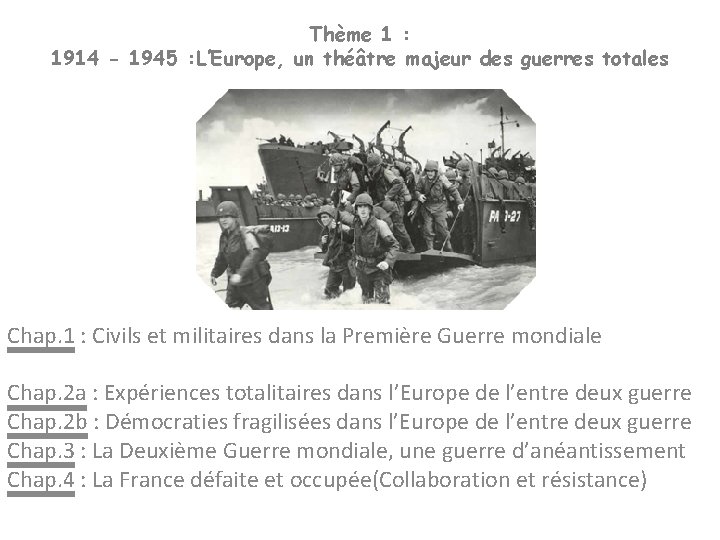 Thème 1 : 1914 - 1945 : L’Europe, un théâtre majeur des guerres totales