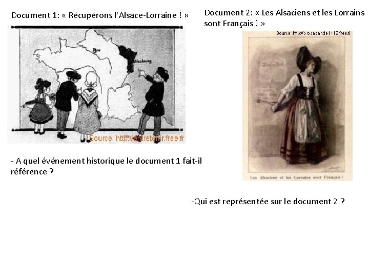 Document 1: « Récupérons l’Alsace-Lorraine ! » Document 2: « Les Alsaciens et les