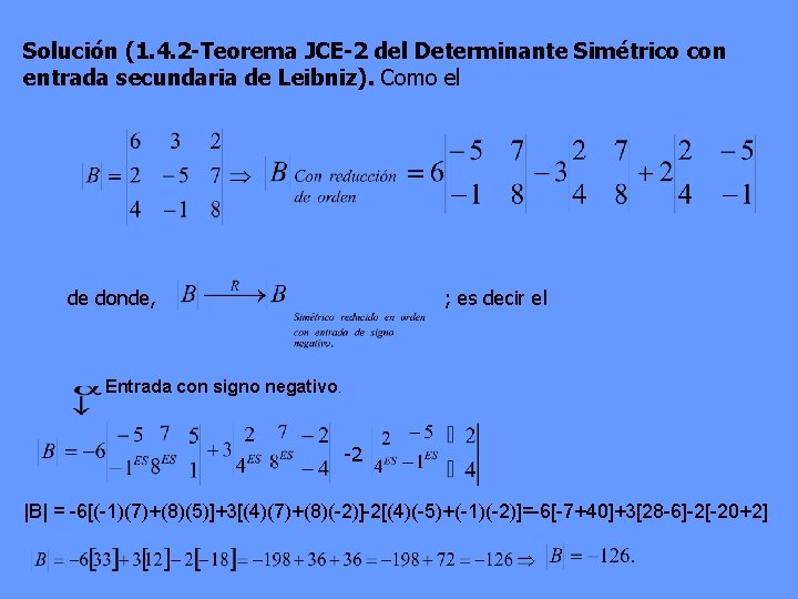 Solución (1. 4. 2 -Teorema JCE-2 del Determinante Simétrico con entrada secundaria de Leibniz).