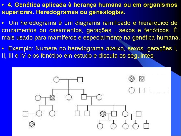  • 4. Genética aplicada à herança humana ou em organismos superiores. Heredogramas ou