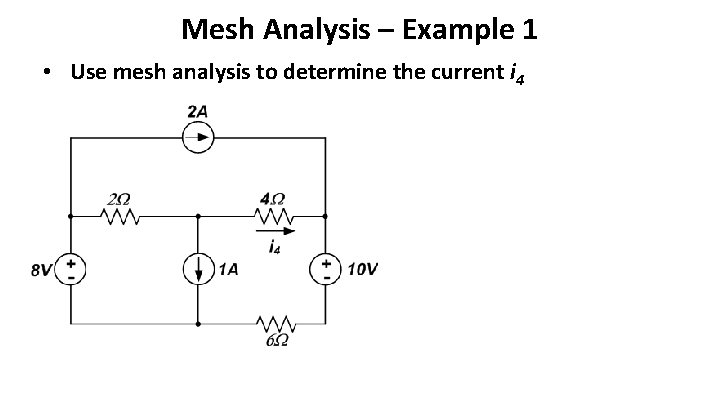 Mesh Analysis – Example 1 • Use mesh analysis to determine the current i