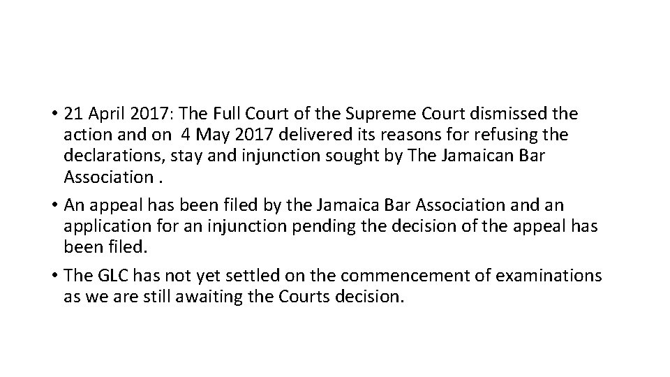 • 21 April 2017: The Full Court of the Supreme Court dismissed the • 21 April 2017: The Full Court of the Supreme Court dismissed the