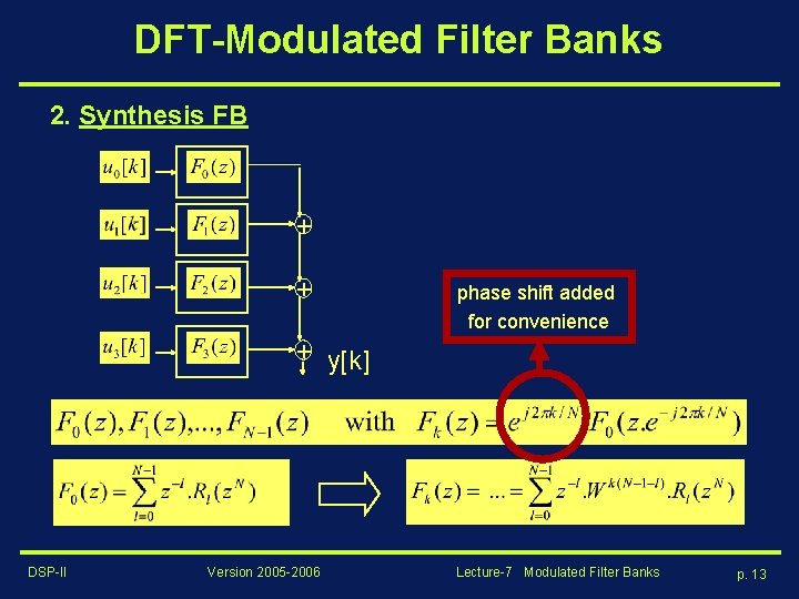 DFT-Modulated Filter Banks 2. Synthesis FB + + phase shift added for convenience +
