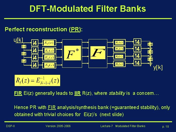 DFT-Modulated Filter Banks Perfect reconstruction (PR): u[k] 4 4 4 4 + + +