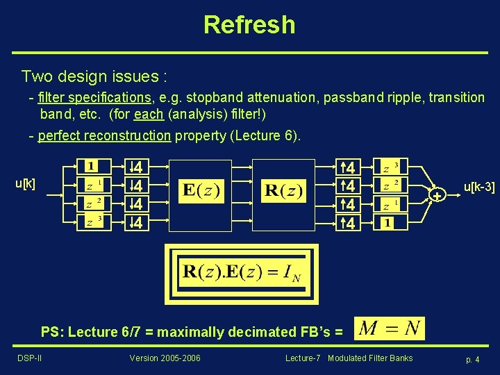 Refresh Two design issues : - filter specifications, e. g. stopband attenuation, passband ripple,