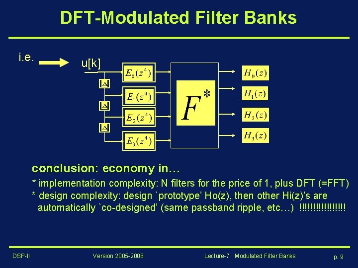 DFT-Modulated Filter Banks i. e. u[k] conclusion: economy in… * implementation complexity: N filters