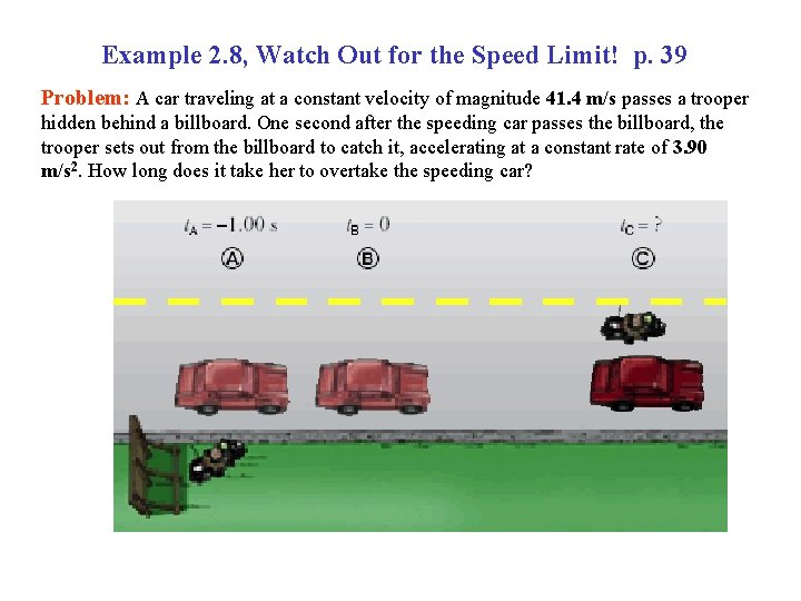 Example 2. 8, Watch Out for the Speed Limit! p. 39 Problem: A car
