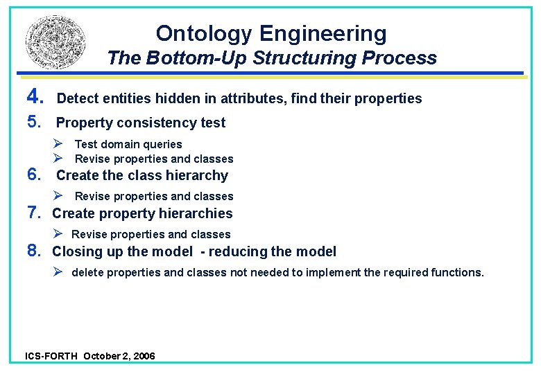 Ontology Engineering The Bottom-Up Structuring Process 4. 5. 6. 7. 8. Detect entities hidden Ontology Engineering The Bottom-Up Structuring Process 4. 5. 6. 7. 8. Detect entities hidden