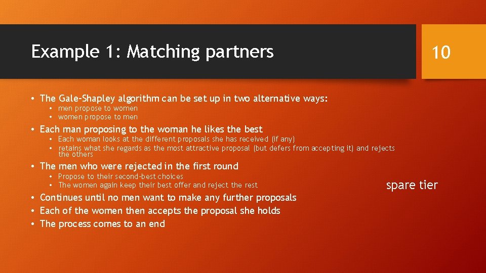 Example 1: Matching partners 10 • The Gale-Shapley algorithm can be set up in Example 1: Matching partners 10 • The Gale-Shapley algorithm can be set up in