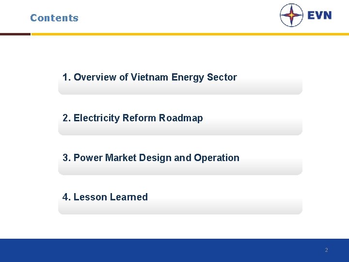 Contents 1. Overview of Vietnam Energy Sector 2. Electricity Reform Roadmap 3. Power Market