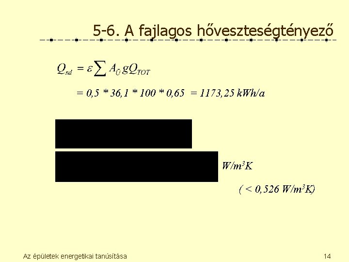 5 -6. A fajlagos hőveszteségtényező = 0, 5 * 36, 1 * 100 *