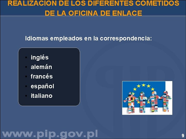 REALIZACIÓN DE LOS DIFERENTES COMETIDOS DE LA OFICINA DE ENLACE Idiomas empleados en la