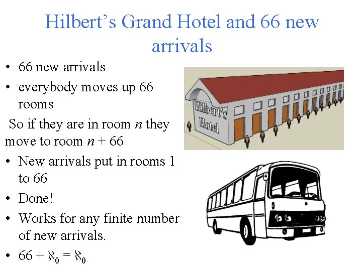 Hilbert’s Grand Hotel and 66 new arrivals • everybody moves up 66 rooms So