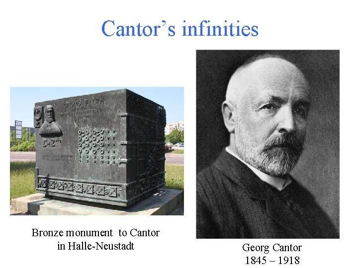 Cantor’s infinities Bronze monument to Cantor in Halle-Neustadt Georg Cantor 1845 – 1918 