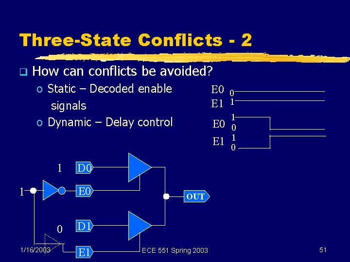 Three-State Conflicts - 2 q How can conflicts be avoided? o Static – Decoded