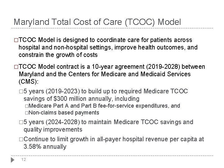 Maryland Total Cost of Care (TCOC) Model � TCOC Model is designed to coordinate Maryland Total Cost of Care (TCOC) Model � TCOC Model is designed to coordinate