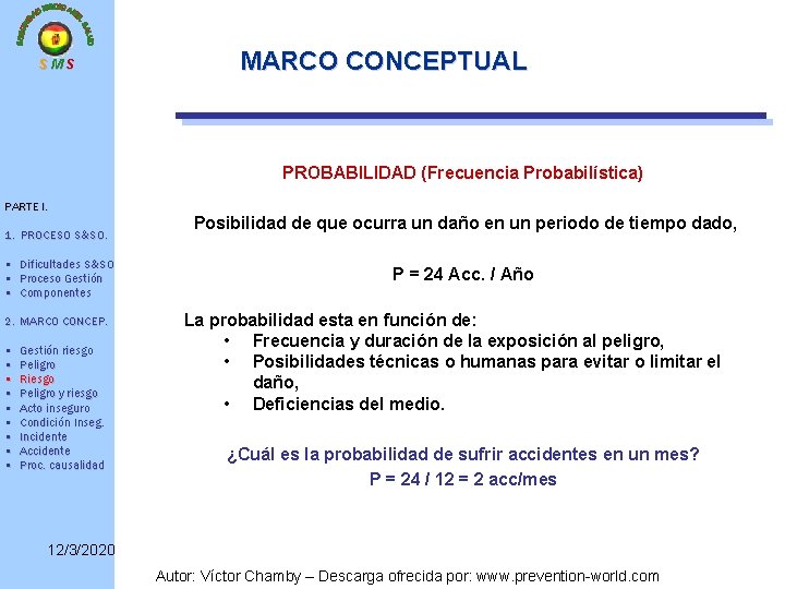 SMS MARCO CONCEPTUAL PROBABILIDAD (Frecuencia Probabilística) PARTE I. 1. PROCESO S&SO. • Dificultades S&SO