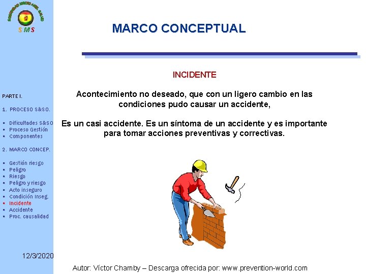 SMS MARCO CONCEPTUAL INCIDENTE PARTE I. 1. PROCESO S&SO. • Dificultades S&SO • Proceso