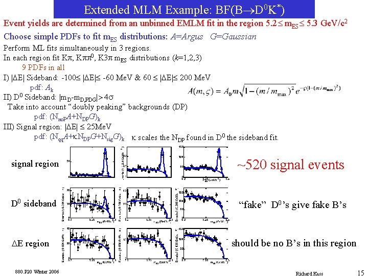Extended MLM Example: BF(B®D 0 K*) Event yields are determined from an unbinned EMLM