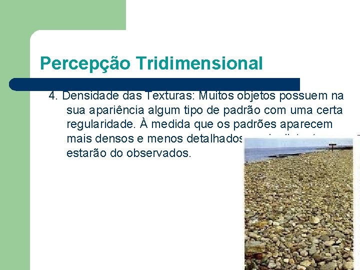 Percepção Tridimensional 4. Densidade das Texturas: Muitos objetos possuem na sua apariência algum tipo