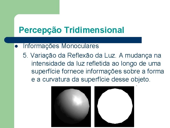 Percepção Tridimensional l Informações Monoculares 5. Variação da Reflexão da Luz. A mudança na