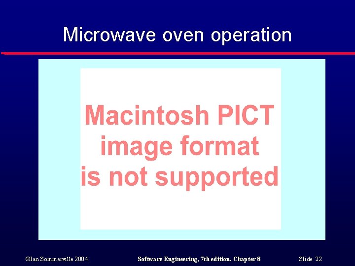 Microwave oven operation ©Ian Sommerville 2004 Software Engineering, 7 th edition. Chapter 8 Slide
