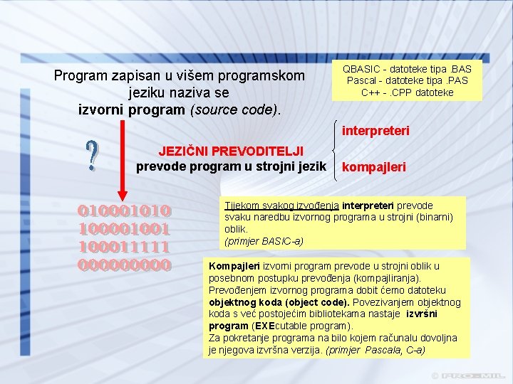 Program zapisan u višem programskom jeziku naziva se izvorni program (source code). QBASIC -