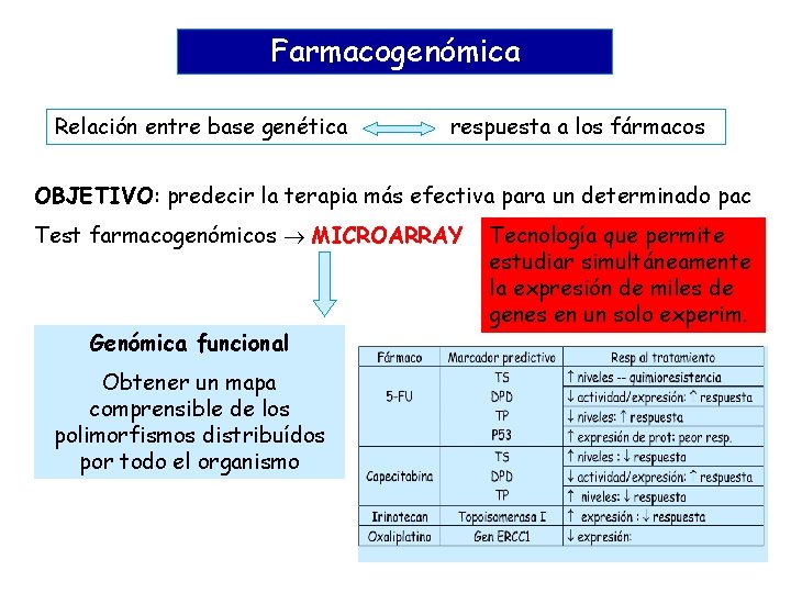 Farmacogenómica Relación entre base genética respuesta a los fármacos OBJETIVO: predecir la terapia más