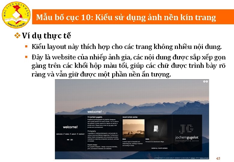 Mẫu bố cục 10: Kiểu sử dụng ảnh nền kín trang v Ví dụ