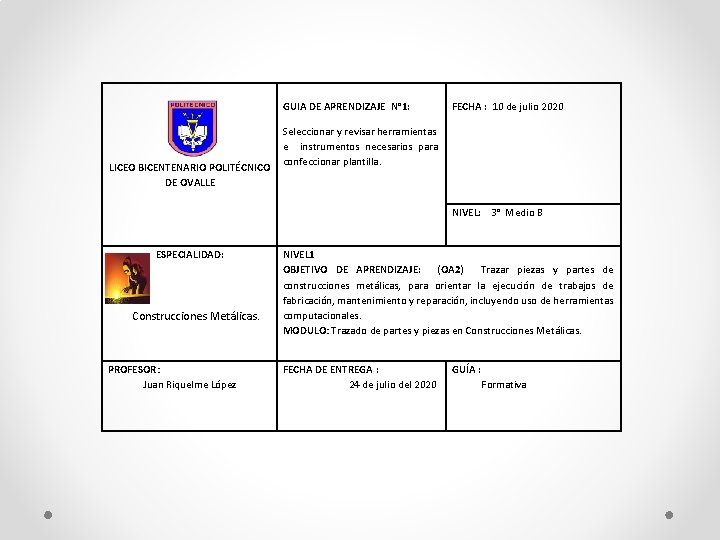  GUIA DE APRENDIZAJE N° 1: FECHA : 10 de julio 2020 Seleccionar y