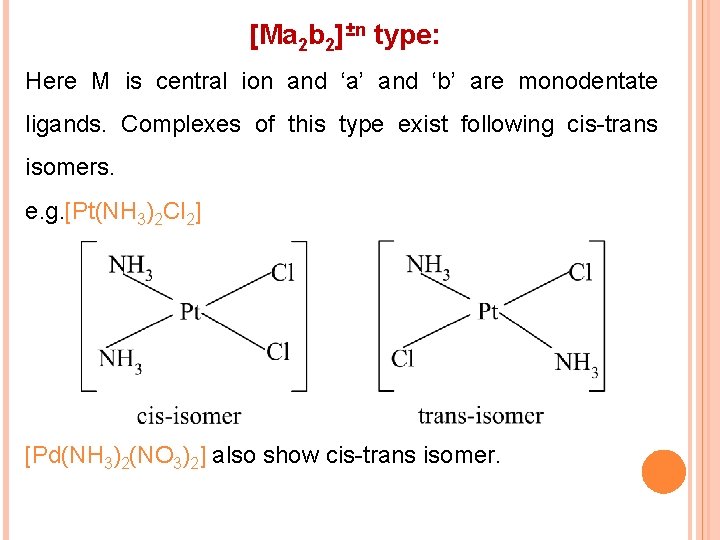 [Ma 2 b 2]±n type: Here M is central ion and ‘a’ and ‘b’