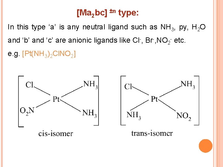 [Ma 2 bc] ±n type: In this type ‘a’ is any neutral ligand such