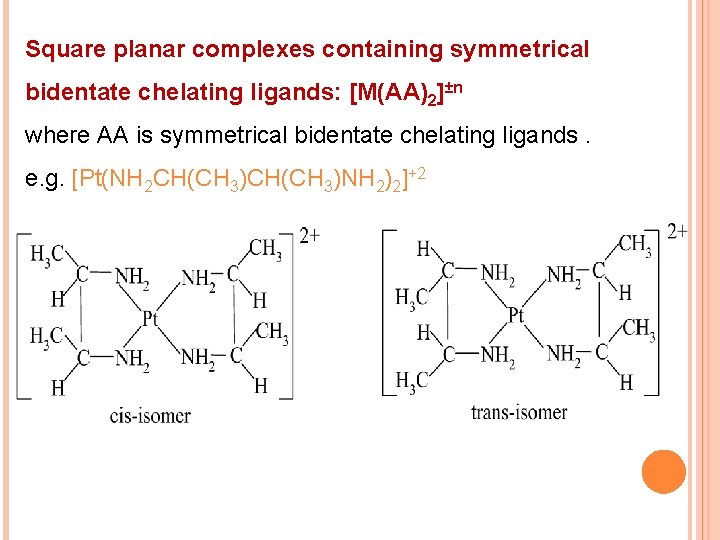 Square planar complexes containing symmetrical bidentate chelating ligands: [M(AA)2]±n where AA is symmetrical bidentate