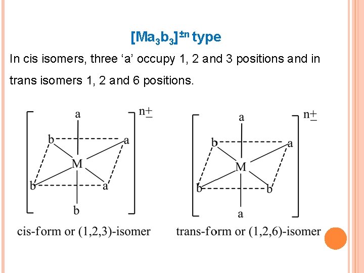 [Ma 3 b 3]±n type In cis isomers, three ‘a’ occupy 1, 2 and