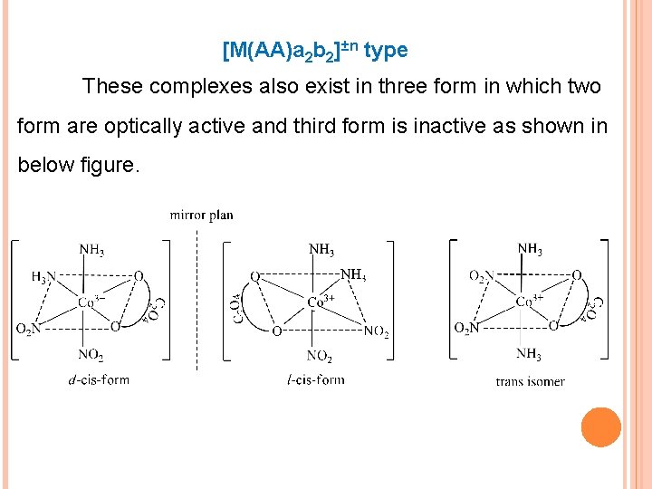 [M(AA)a 2 b 2]±n type These complexes also exist in three form in which