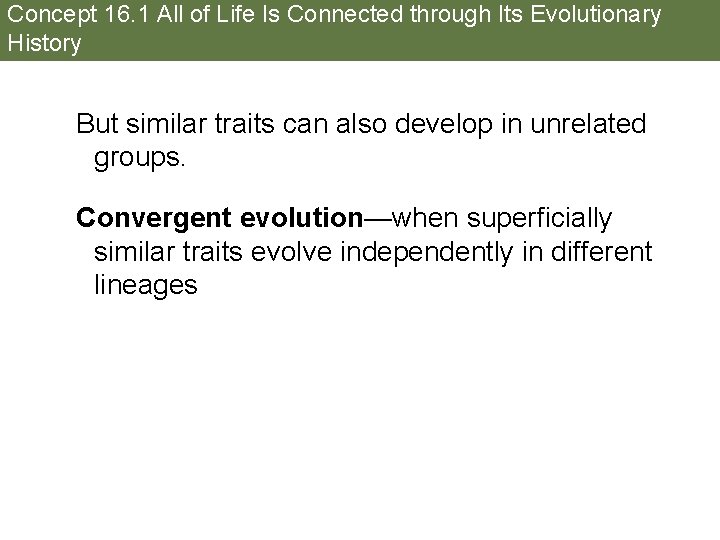 Concept 16. 1 All of Life Is Connected through Its Evolutionary History But similar