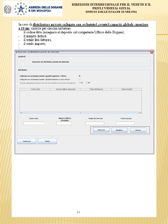 DIREZIONE INTERREGIONALE PER IL VENETO E IL FRIULI VENEZIA GIULIA UFFICIO DELLE DOGANE DI