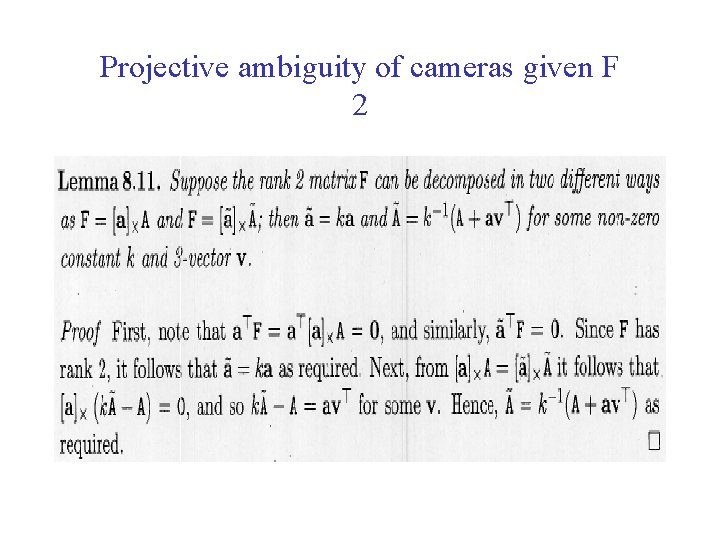 Projective ambiguity of cameras given F 2 Projective ambiguity of cameras given F 2