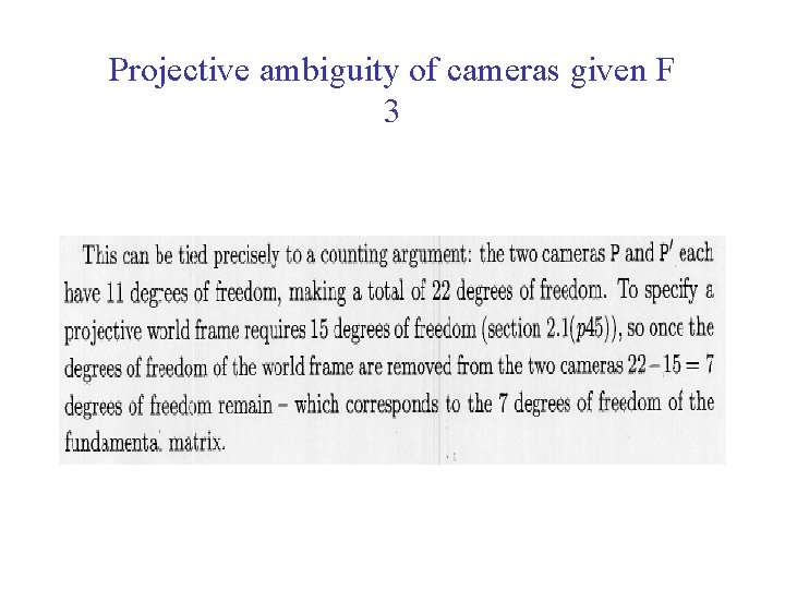 Projective ambiguity of cameras given F 3 Projective ambiguity of cameras given F 3