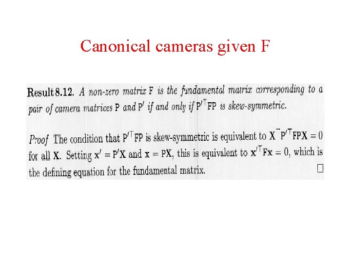 Canonical cameras given F Canonical cameras given F