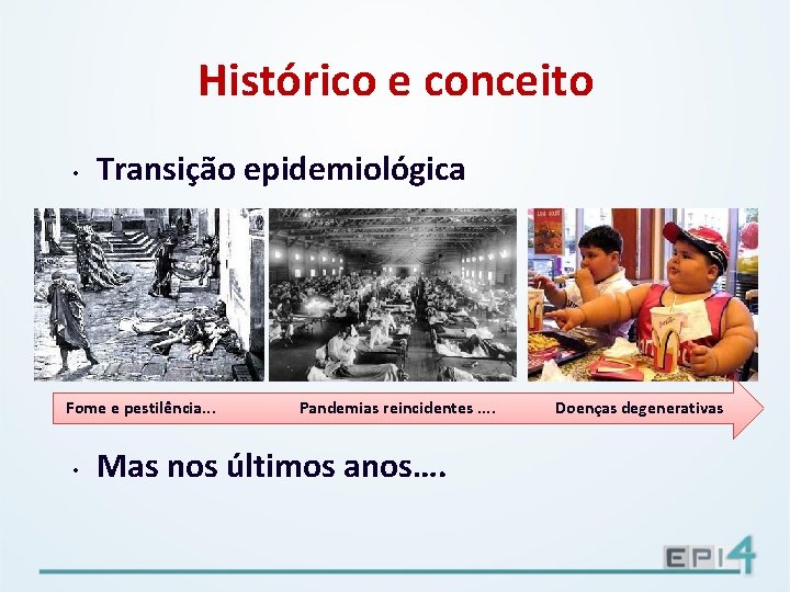 Histórico e conceito • Transição epidemiológica Fome e pestilência. . . • Pandemias reincidentes.