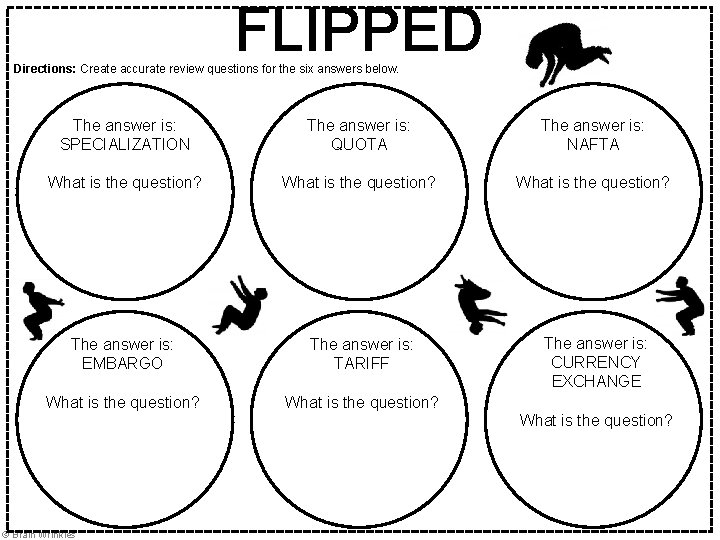 FLIPPED Directions: Create accurate review questions for the six answers below. The answer is: