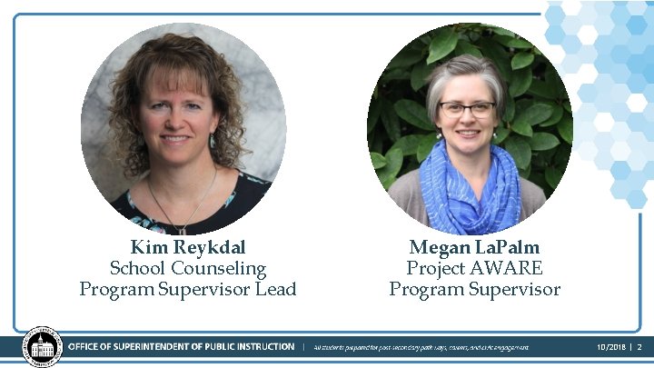 Kim Reykdal School Counseling Program Supervisor Lead Megan La. Palm Project AWARE Program Supervisor Kim Reykdal School Counseling Program Supervisor Lead Megan La. Palm Project AWARE Program Supervisor
