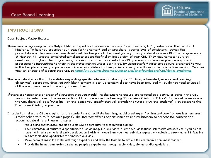 INSTRUCTIONS Dear Subject Matter Expert, Thank you for agreeing to be a Subject Matter