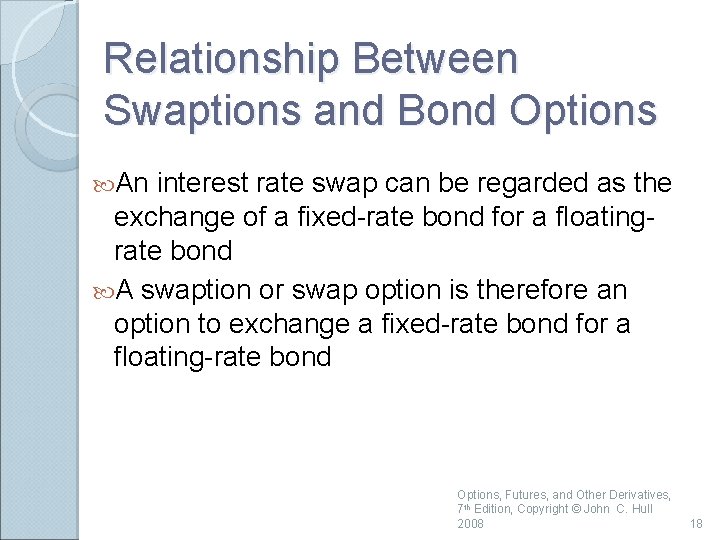 Relationship Between Swaptions and Bond Options An interest rate swap can be regarded as